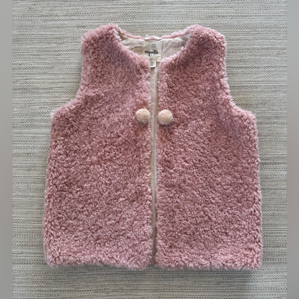 Vignette Mae faux fur lined‎ open front pink rose vest kids girls size 10Y